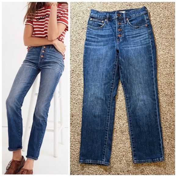 Madewell The Perfect Vintage Crop Jean Exposed Button Fly Blue Denim High Rise - Picture 1 of 10